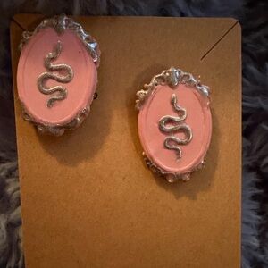 Pink and Silver Snake Handmade Polymer Clay Earrings
